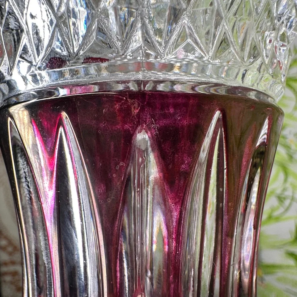 Enesco Lead Crystal Vase Diamond Point Ruby Flashing Pressed Vintage Glass